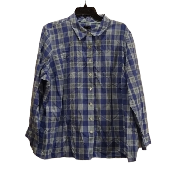Talbots Blue Print Plaid Long Sleeve Button Down Women's Casual Shirt Size 3XP - Picture 1 of 5